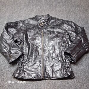 Vintage Diamond Plate Leather Motorcycle Jacket‎ Mens Medium Patch Work